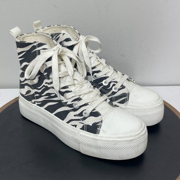 Pull‎ and Bear Sneakers Women Size 9 US Black and White Trainers Zebra High Top - Picture 2 of 12